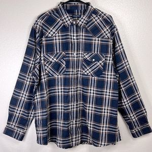 Pashartuk Navy Plaid Long Sleeve Button Down Shirt Size: 2XL